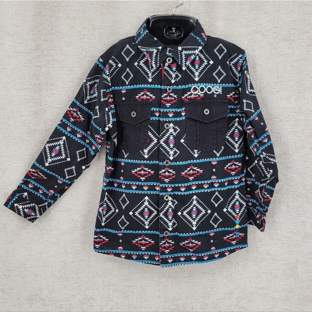 Coogi Kids Black Aztec Pattern Button Up Shirt Long Sleeves